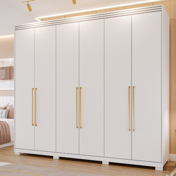 Guarda Roupa Casal Com Pés 6 Portas 100 Mdf Aurora Panan