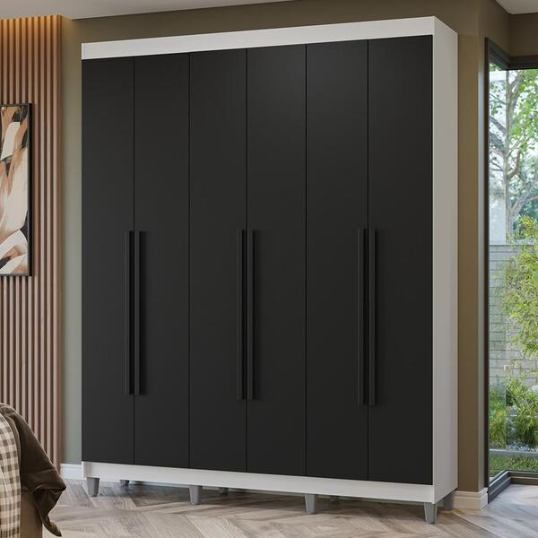 Guarda-roupa Casal Com Pés 6 Portas Batentes Branco/preto...