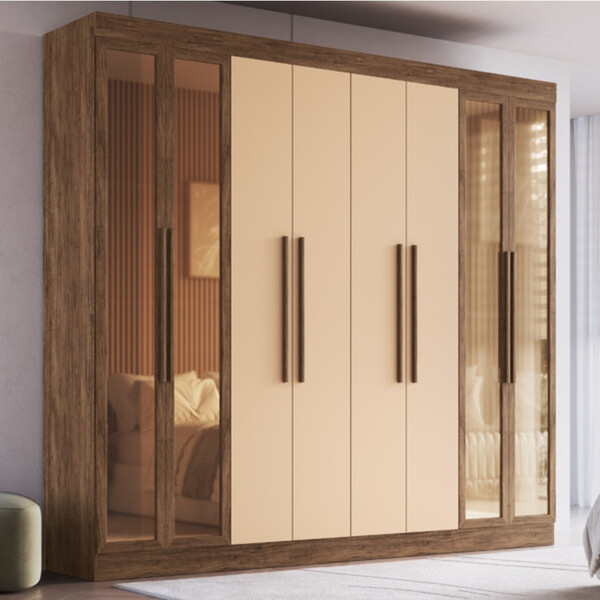 Guarda Roupa Casal Com Vidro Reflecta 8 Portas 100 Mdf Chicag