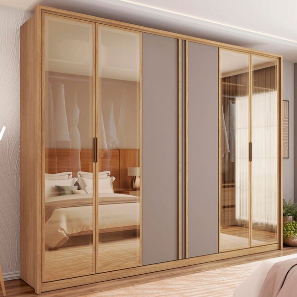 Guarda-roupa Casal Cristal 6 Portas Reflecta 4 Gavetas Buriti