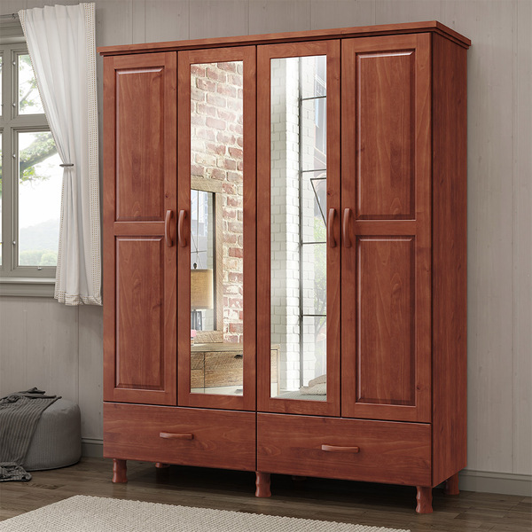 Guarda Roupa Casal Decorativo Gwen Madeira 04 Portas Imbuía G