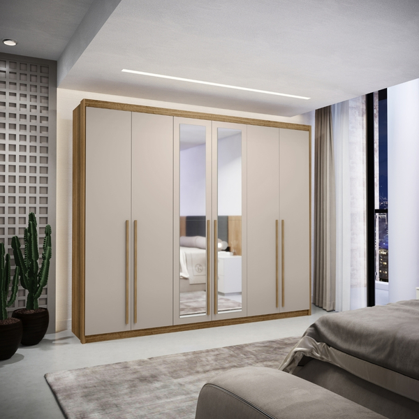 Guarda Roupa Casal Dubai Majestic Com Espelho 6 Portas Nature
