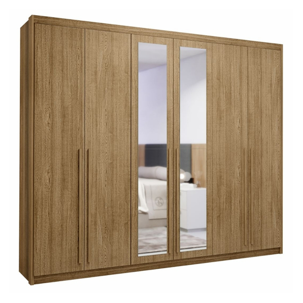Guarda Roupa Casal Dubai Majestic Com Espelho 6 Portas Nature