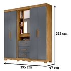 Guarda Roupa Casal Eldorado 5 Portas Freijó Cinza Moval