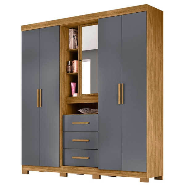 Guarda Roupa Casal Eldorado 5 Portas Freijó Cinza Moval