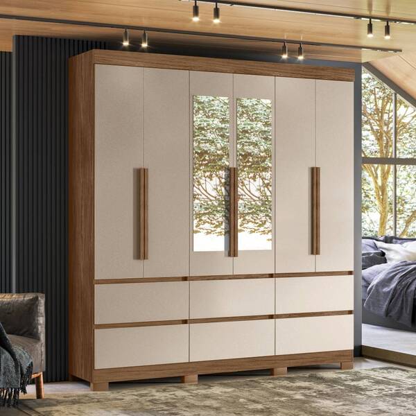 Guarda Roupa Casal Elisa Com Espelho 6 Portas 6 Gavetas Avelã