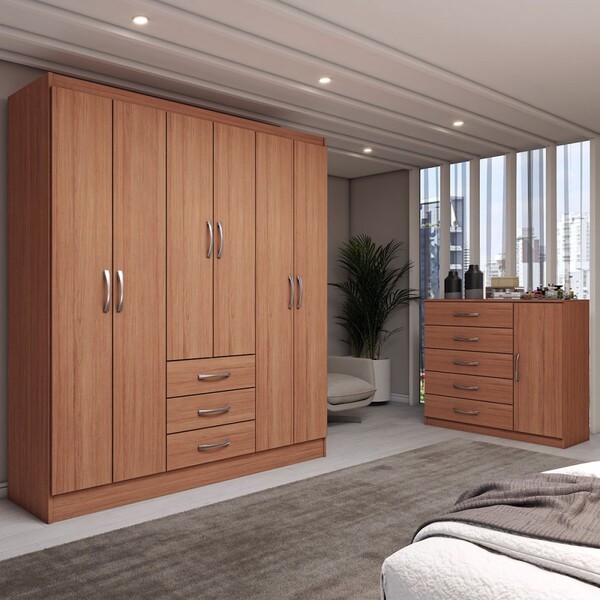 Guarda-roupa Casal Eliza 6 Portas 3 Gavetas Com Cômoda 1 Port