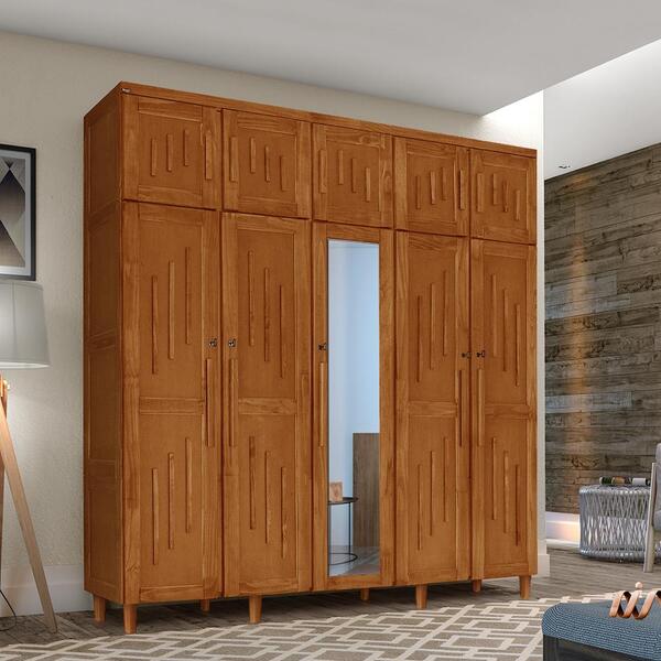 Guarda Roupa Casal Em Madeira Maciça Com Espelho Imbuia Maran