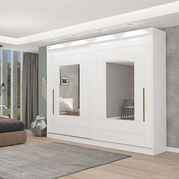 Guarda Roupa Casal Em Mdf 2 Portas De Correr Espelhos 8 Gavet