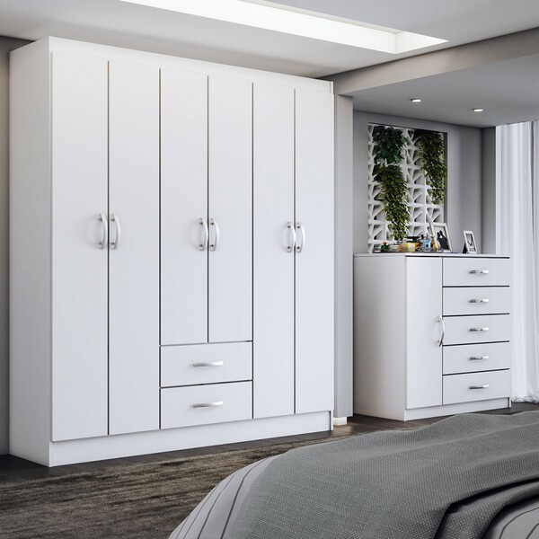 Guarda-roupa Casal Emily 6 Portas 2 Gavetas Com Cômoda 1 Port