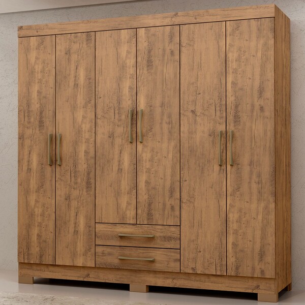 Guarda-roupa Casal Escócia 6 Portas 2 Gavetas Ipê Texturizado
