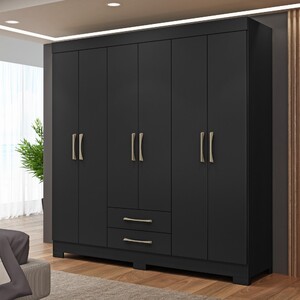 Guarda-roupa Casal Escócia 6 Portas 2 Gavetas Preto - Maxel