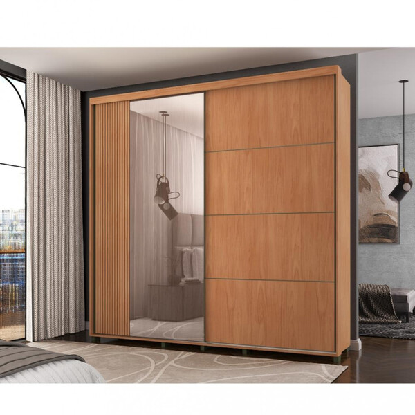 Guarda Roupa Casal Espelho 2 Portas Frisada 4 Gavetas 240cm T