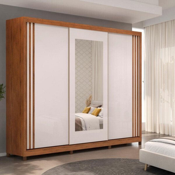 Guarda Roupa Casal Espelho 3 Porta Corre 3 Gavetas Celta Dj