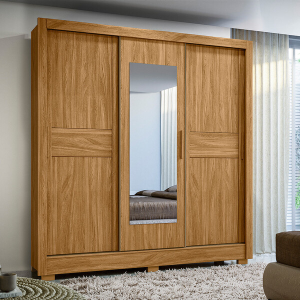 Guarda Roupa Casal Espelho 3 Portas 2 Gavetas Bahamas Moval