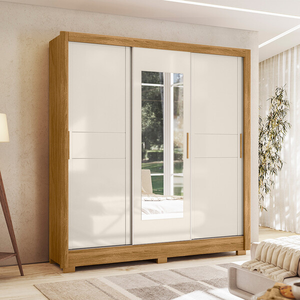 Guarda Roupa Casal Espelho 3 Portas 2 Gavetas Bahamas Moval