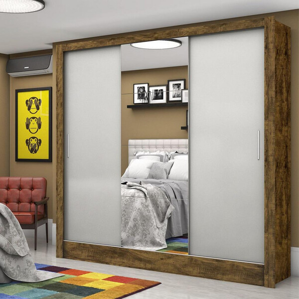 Guarda Roupa Casal Espelho 3 Portas 3 Gavetas Santiago Carioc