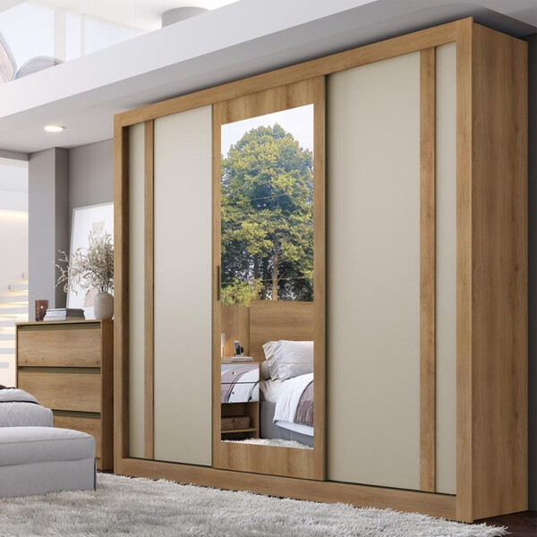 Guarda Roupa Casal Espelho 3 Portas Correr 4 Gavetas Flex Ibi