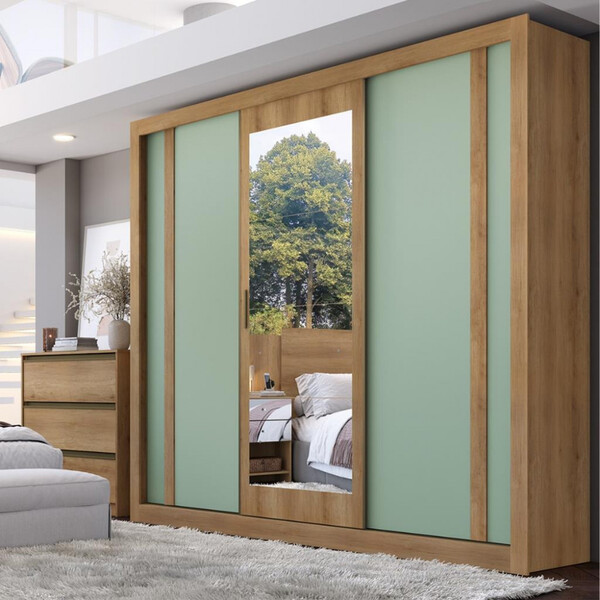 Guarda Roupa Casal Espelho 3 Portas Correr 4 Gavetas Ibiza Thb