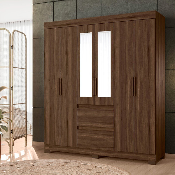 Guarda Roupa Casal Espelho 6 Portas 2 Gavetas Essenza Albatroz