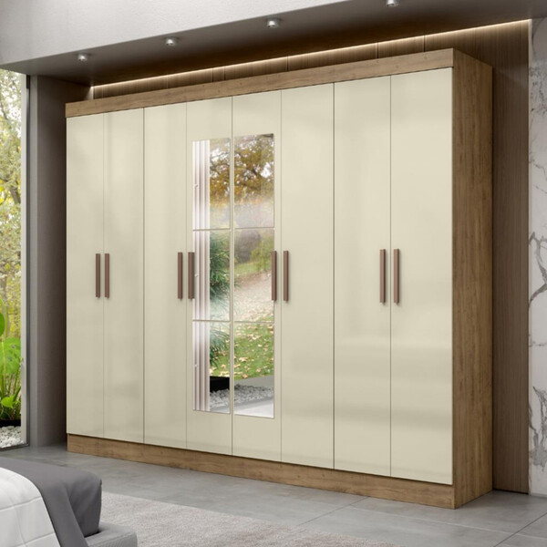 Guarda Roupa Casal Espelho 8 Portas 4 Gavetas Mdf Genebra Max