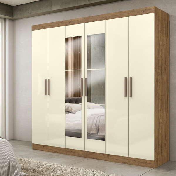 Guarda Roupa Casal Espelho Mdf 6 Portas 2 Gavetas Genebra Max