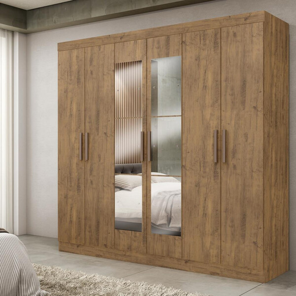 Guarda Roupa Casal Espelho Mdf 6 Portas 2 Gavetas Genebra Max