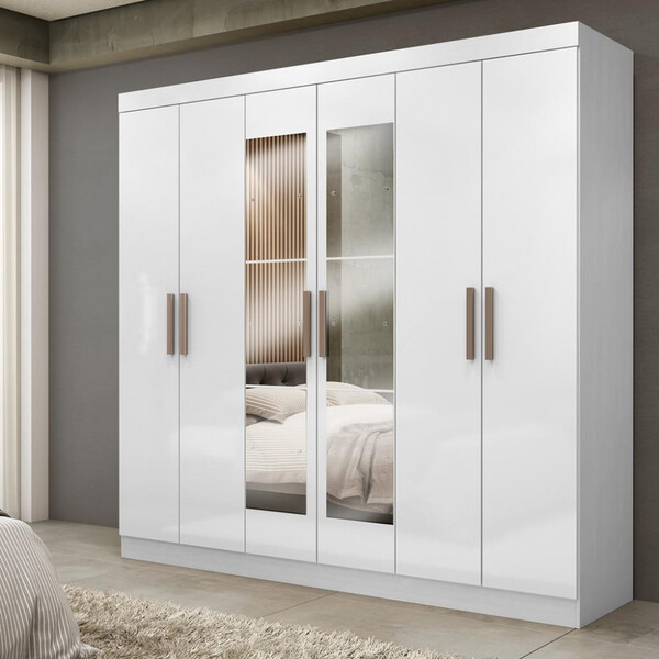 Guarda Roupa Casal Espelho Mdf 6 Portas 2 Gavetas Genebra Max