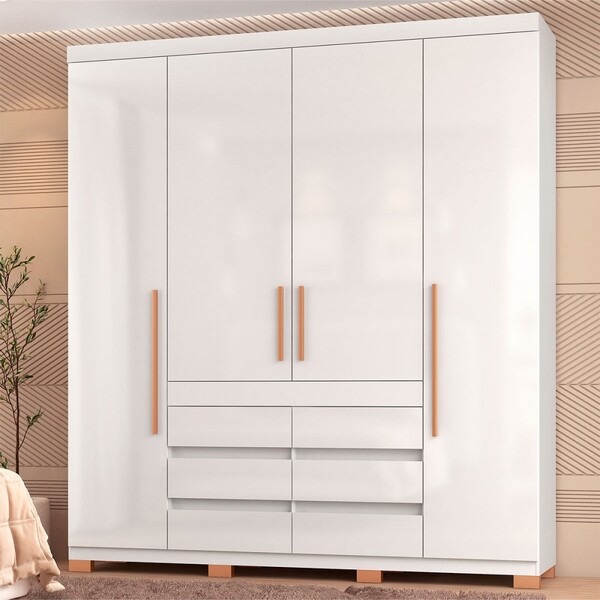 Guarda-roupa Casal Farnese 4 Portas 6 Gavetas Branco - Pnr Mó