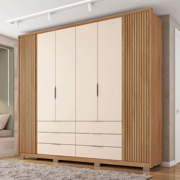 Guarda-roupa Casal Felix 6 Portas 6 Gavetas Ripado Buriti/off