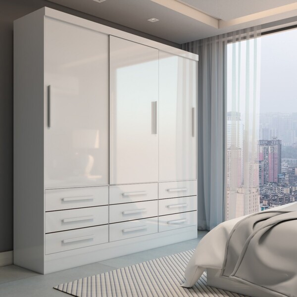 Guarda-roupa Casal Ferrara 3 Portas 9 Gavetas Branco - Panora