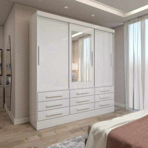 Guarda-roupa Casal Ferrara 3 Portas 9 Gavetas Com Espelho Bra