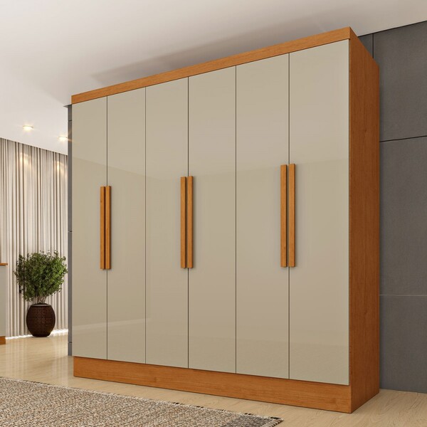 Guarda-roupa Casal Finlândia 6 Portas 4 Gavetas Cinamomo/off