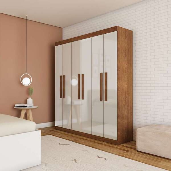 Guarda-roupa Casal Flórida 6 Pt Imbuia E Off White