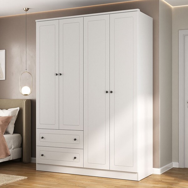 Guarda-roupa Casal Fort 4 Portas 2 Gavetas 100% Mdf Branco -