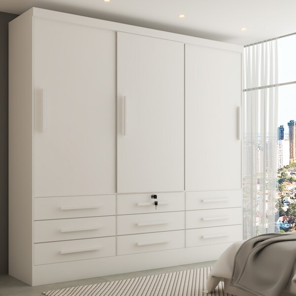 Guarda-roupa Casal Fortaleza 3 Portas 9 Gavetas Neve - Panora