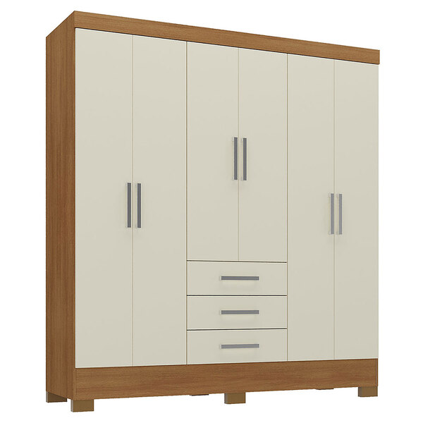 Guarda Roupa Casal Fortaleza 6 Portas 3 Gavetas Cinamomo/ Off