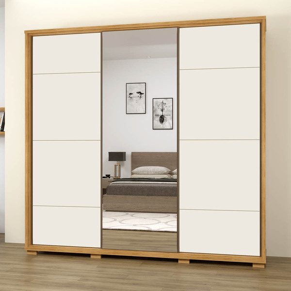 Guarda-roupa Casal Fortuno Plus Camarú Pérola 3 Portas Espelh