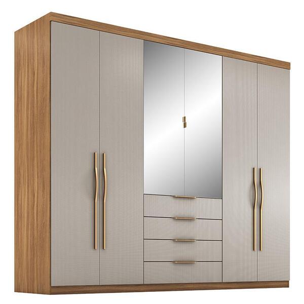 Guarda Roupa Casal Giardino 6 Portas 4 Gavetas Com Espelho -