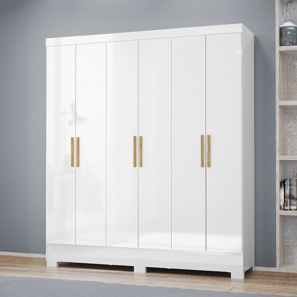 Guarda-roupa Casal Gliese 6 Portas 2 Gavetas Branco Neve - Mx
