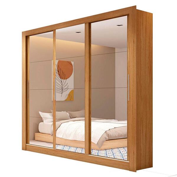 Guarda Roupa Casal Grande 3 Portas Com Espelho Marrom Glass