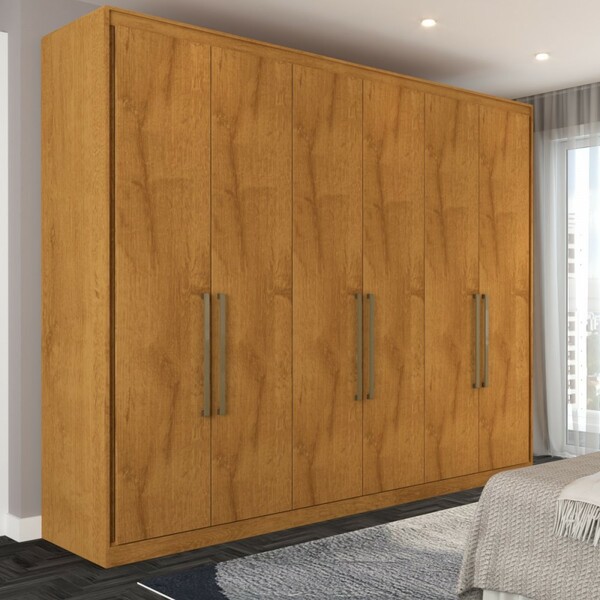 Guarda-roupa Casal Guarujá 6 Portas 6 Gavetas 100% Mdf Peroba
