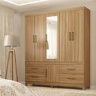 Guarda Roupa Casal Guarujá Com Espelho 6 Portas 4 Gavetas Ame