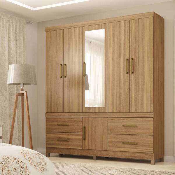 Guarda Roupa Casal Guarujá Com Espelho 6 Portas 4 Gavetas Ame