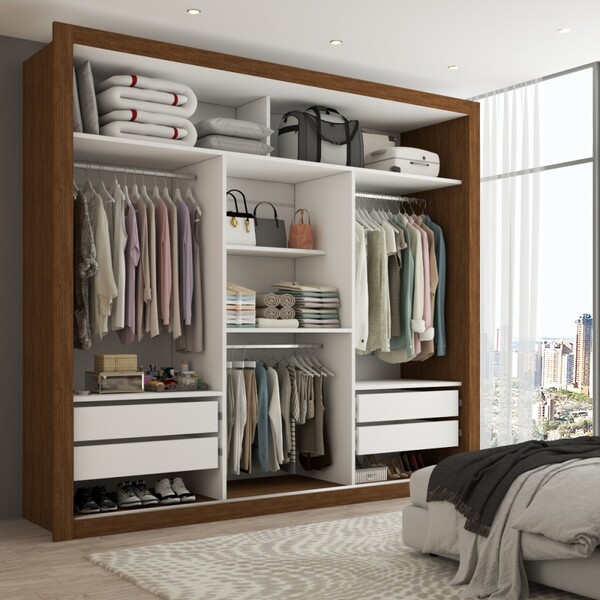 Guarda-roupa Casal Hamburgo 3 Portas 4 Gavetas Com Espelho Marrom
