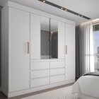 Guarda-roupa Casal Honey 4 Portas 6 Gavetas Com Espelho Branc