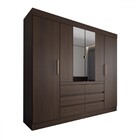 Guarda-roupa Casal Honey 4 Portas 6 Gavetas Com Espelho Ébano