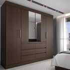 Guarda-roupa Casal Honey 4 Portas 6 Gavetas Com Espelho Ébano