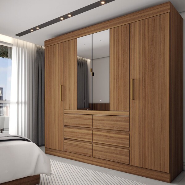 Guarda-roupa Casal Honey 4 Portas 6 Gavetas Com Espelho Freij