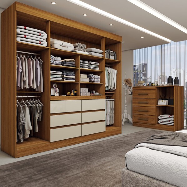 Guarda-roupa Casal Honey 5 Portas 10 Gavetas Com Espelho Cinamomo